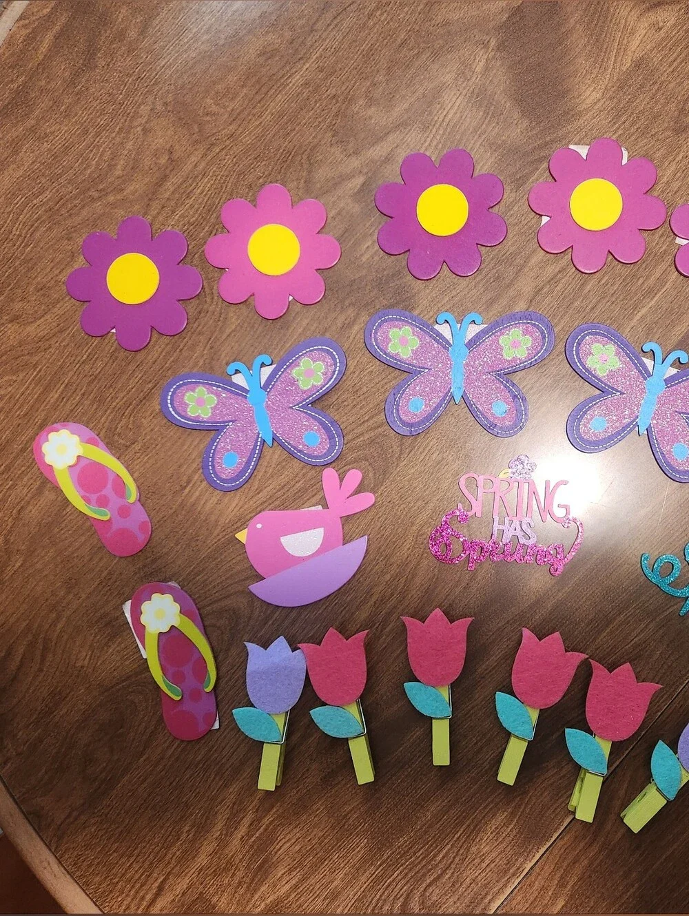 Spring Party Wooden Decorations - Pink & Purple Floral and Butterfly Set
